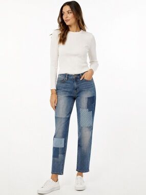 Martha Stewart Patchwork Jeans Women’s 8 Blue Denim Straight Leg
